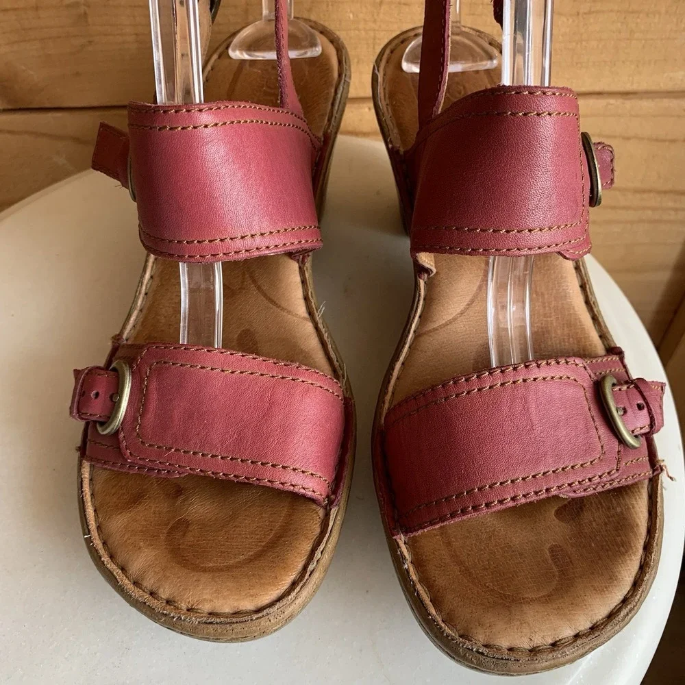 Born Timia Sandals Woman's EU 40.5‎ US 9 Leather Pink Raspberry Slingback Summer - Picture 4 of 6